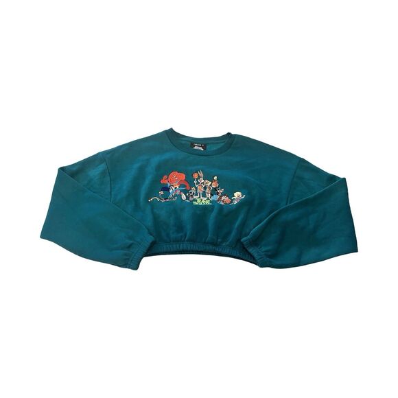 Forever 21 X Space Jam Womans Green Embroidered Cropped Sweater Sz Medium - Picture 1 of 6
